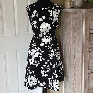 Fit & Flare Ricki's Black & White Floral Dress, Size 8
